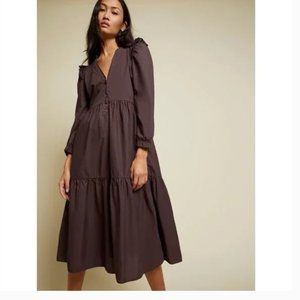 Nation LTD Chocolate Brown Tiered Midi Dress